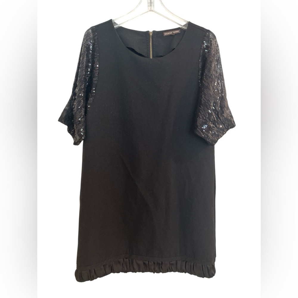 Collective Clothing Black Sequin Sleeve Midi Summer Wedding Guest Dress Size M